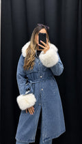 Abrigo denim con pelo